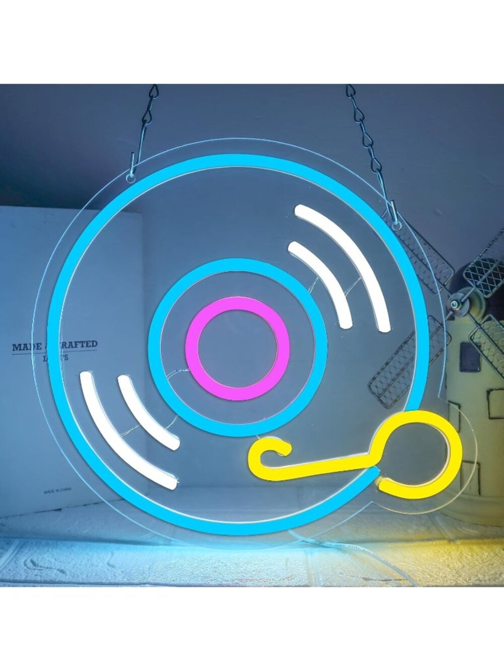 Record Neon Sign Acrylic Pink Yellow Blue Dimmable Led Music Disk Neon Light